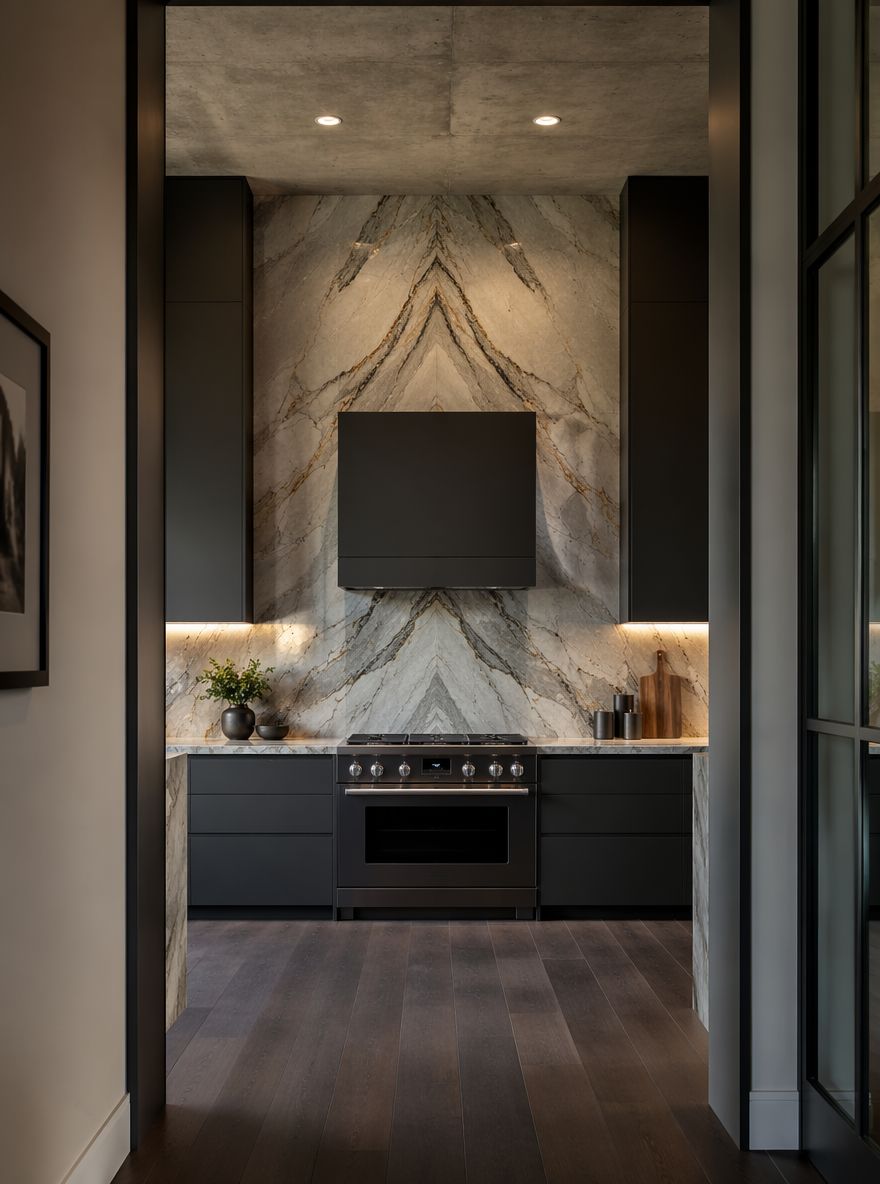 Placa de cuarcita bookmatched, campana negra integrada