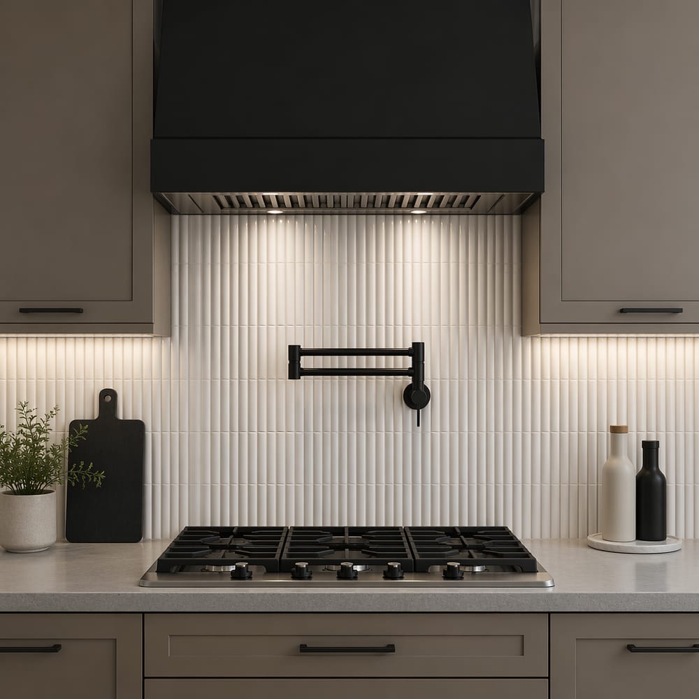 Azulejo cerámico acanalado, textura detrás de la cocina