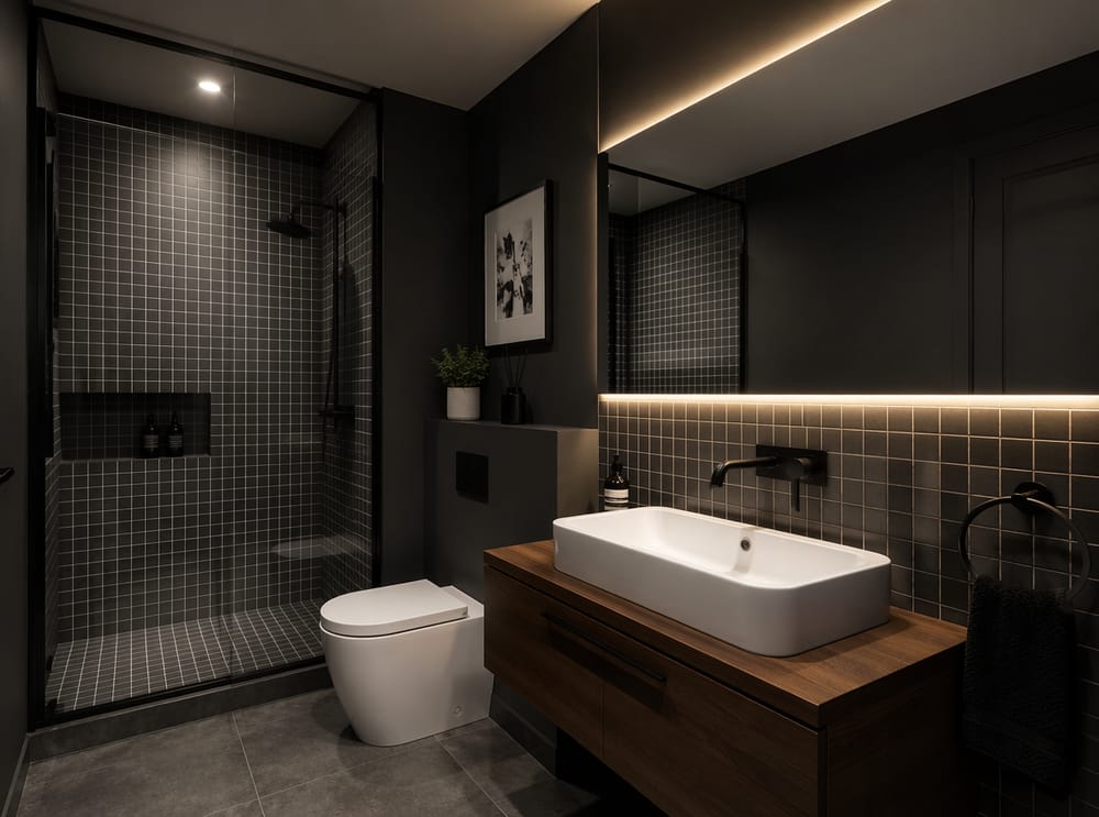 Espejo de muro completo ilumina baño compacto color carbón