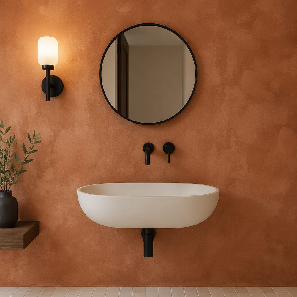Oval basin against warm limewash plaster