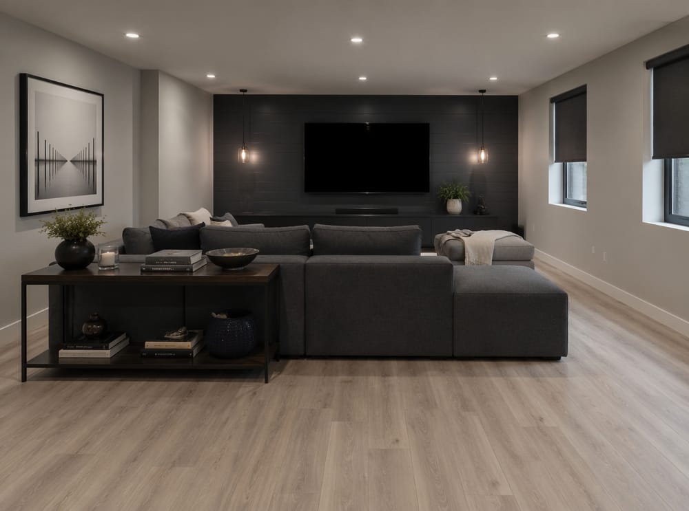 TV a parete antracite con divani modulari