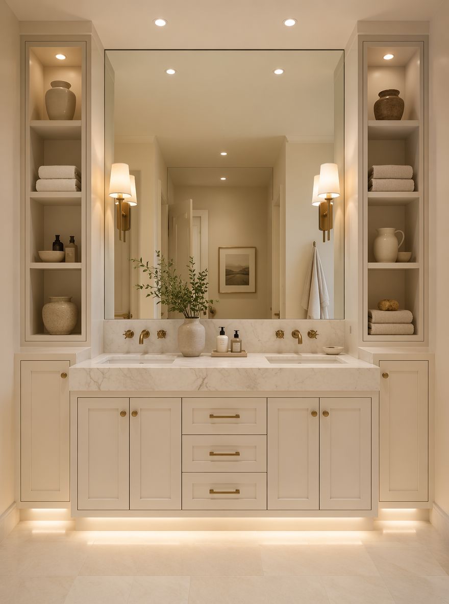 Specchio da lavabo a tutta altezza con appliques in ottone anticato