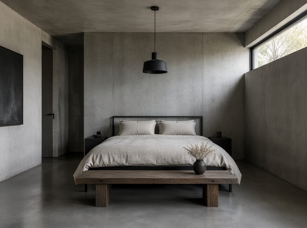 Beton duvarlarla siyah çelik çerçeve