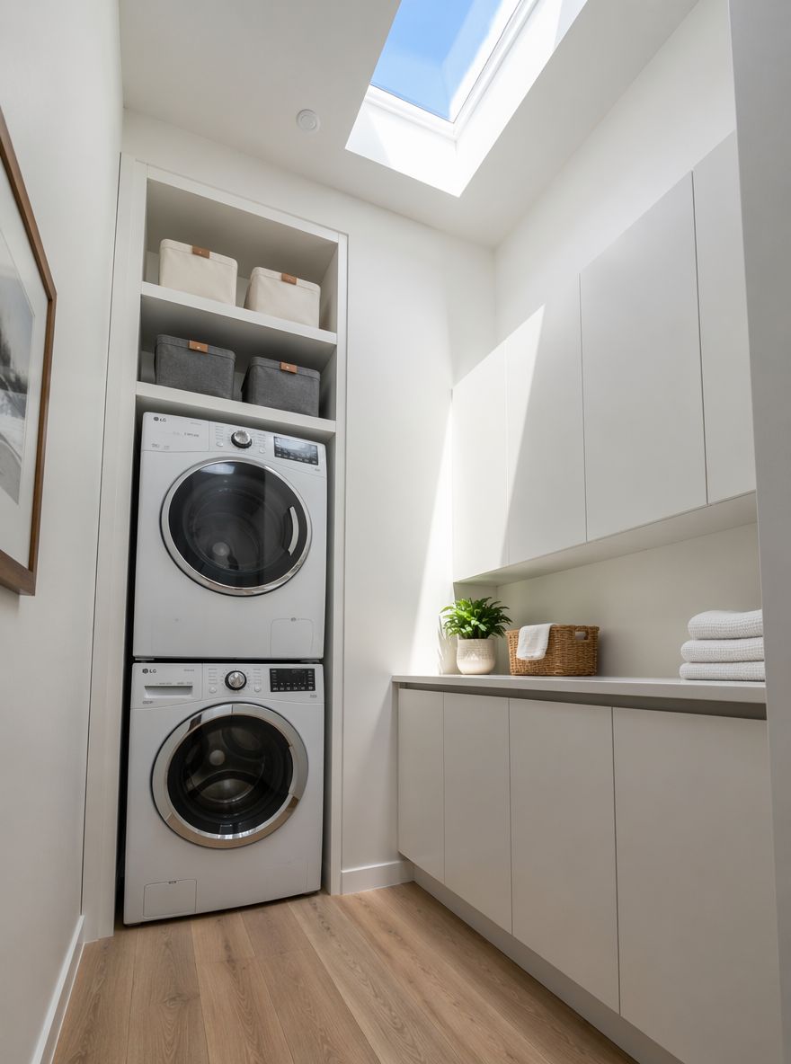 Skylight casting daylight onto folding counter below