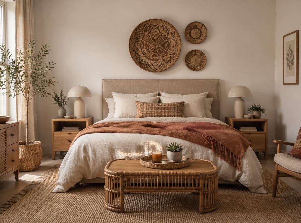 Ceste intrecciate decorative sopra testiera in lino