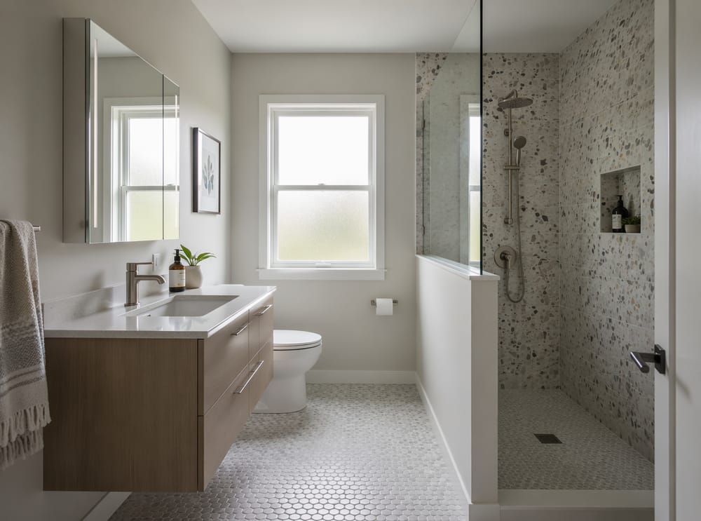 Compact layout with half-glass shower partition
