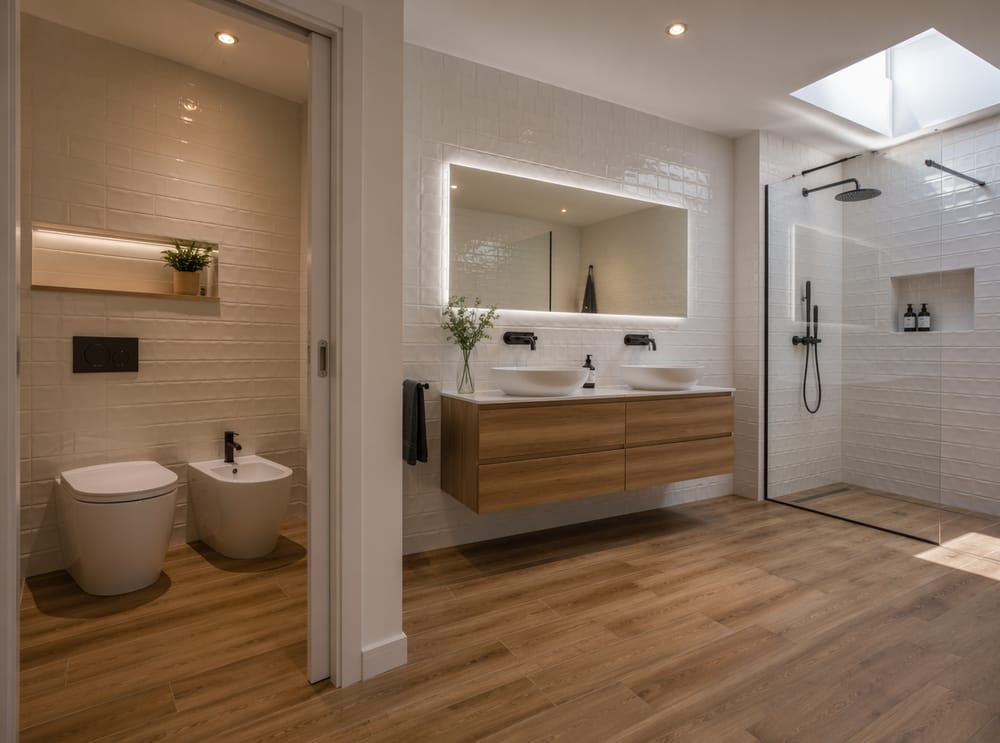 Split layout with separate water closet pocket door
