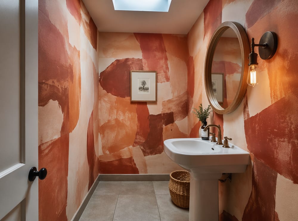 Abstract painterly pattern in terracotta and rust