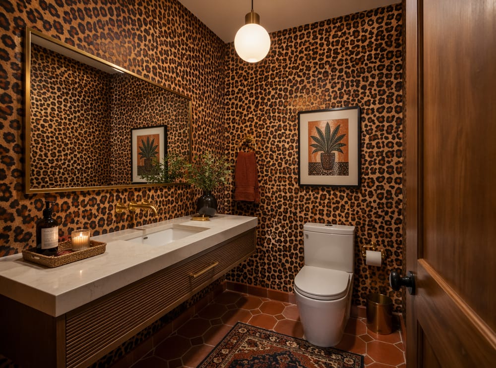 Leopard print in caramel and brown, matte gold accents