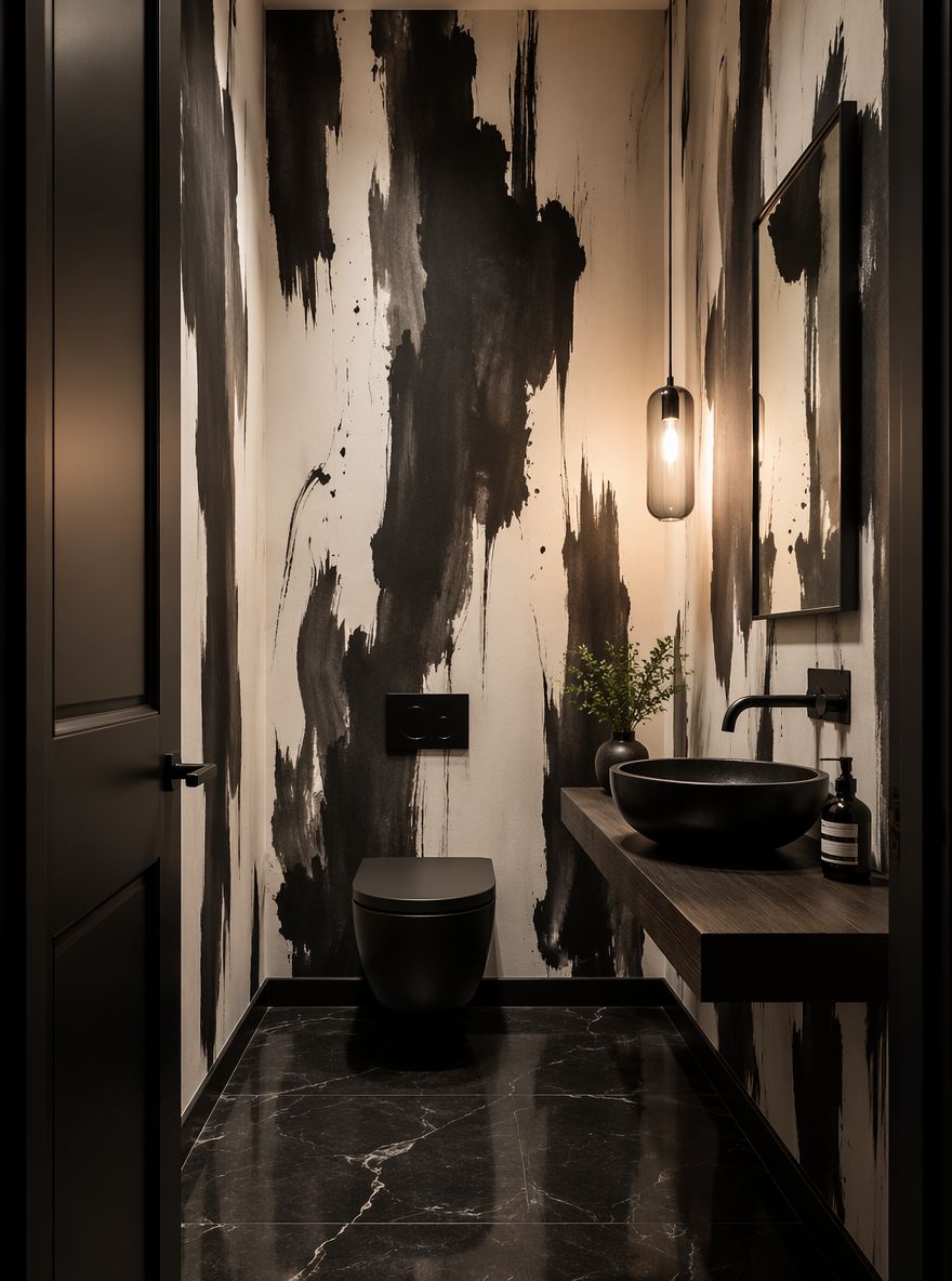 Oversized ink-brush strokes in black and off-white