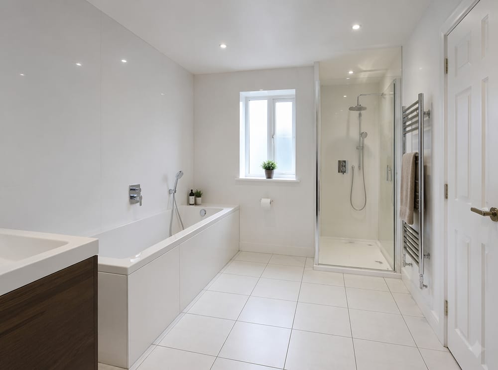 Paneles blancos brillantes para bañar y zona de ducha