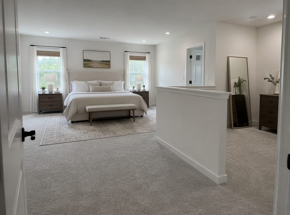 Bedroom dressing alcove behind a painted half-wall