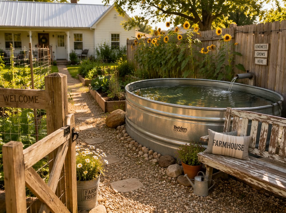 Verzinkte watertank omgetoverd tot tuinwaterelement