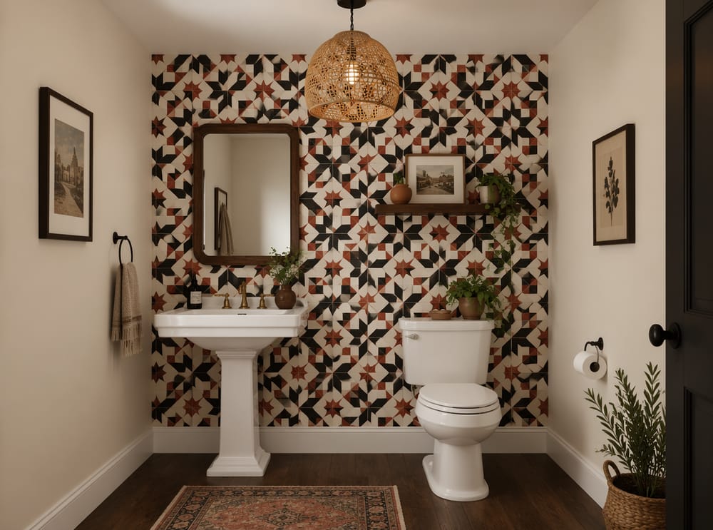 Azulejo geométrico encaustic en baño de visitas