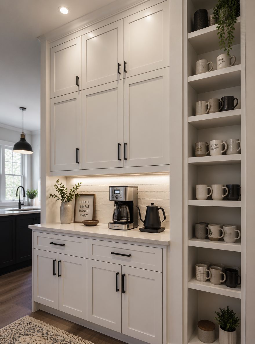 Mueble alto enmarca un rincón de café dedicado
