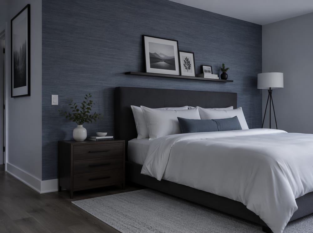 Fibras azul pizarra con estante flotante decorativo