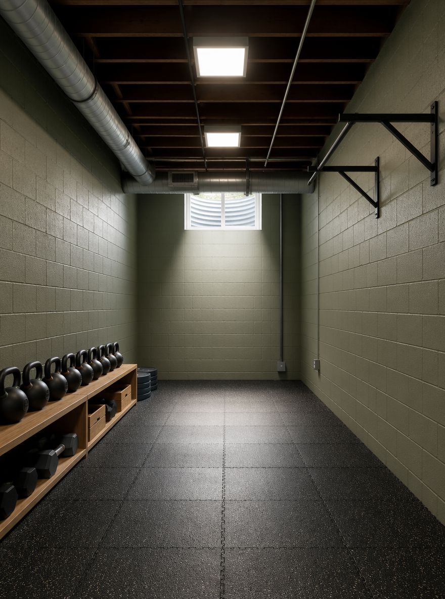 Scaffale per kettlebell sotto la finestra alta