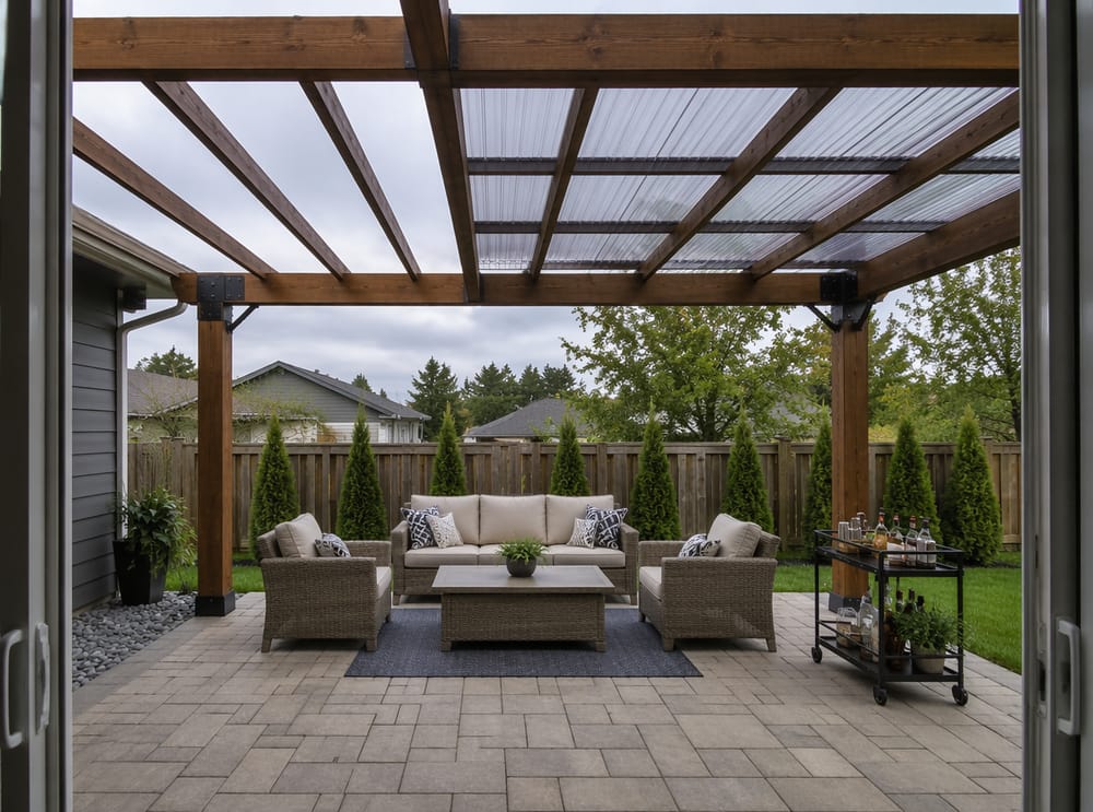 Half overdekte pergola met polycarbonaat dakpaneel