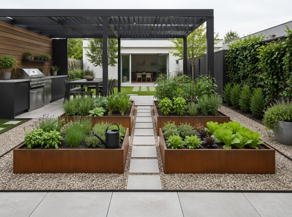 Carré de bacs aromatiques surélevés en Corten