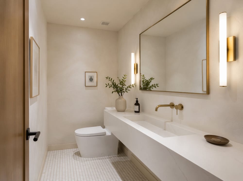 Trough basin with flanking vertical LED sconces