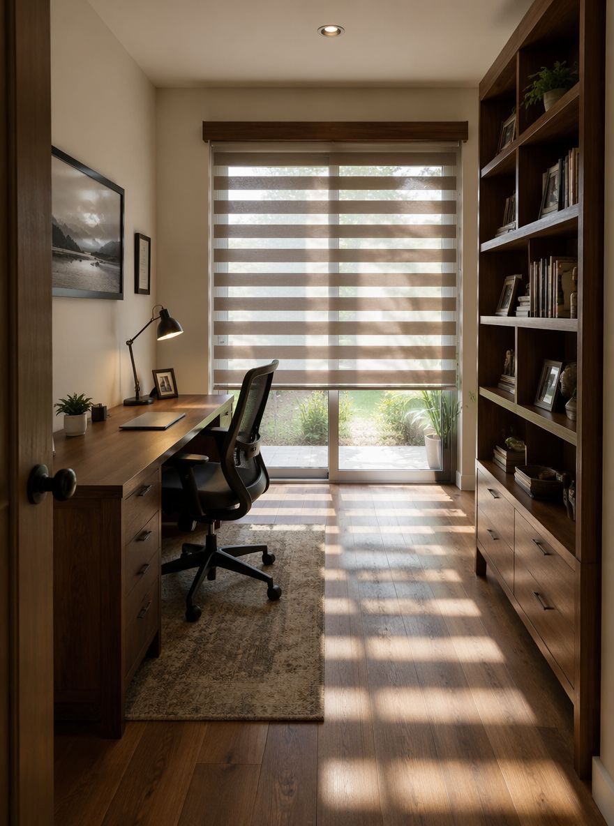 Tenda zebra che filtra la luce a strisce nello studio