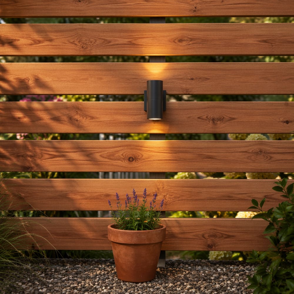 Cederlamel panel med vægmonteret lampe