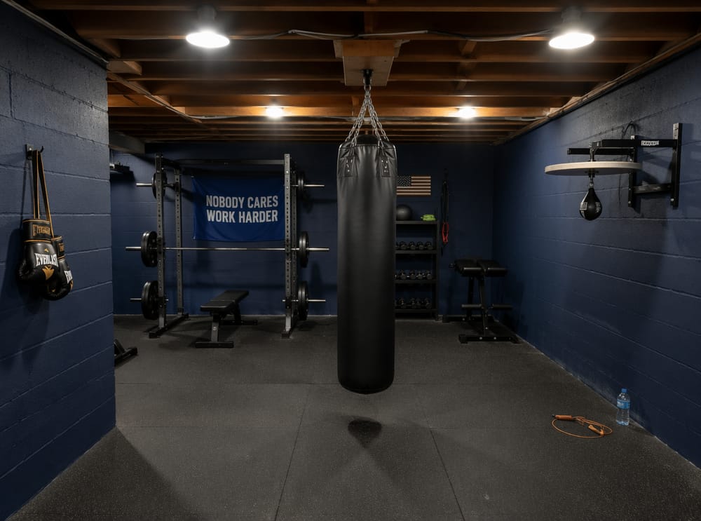 Sacco pesante appeso alla trave, area boxe