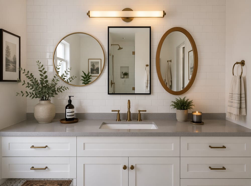 Mixed-shape mirror cluster above shaker vanity