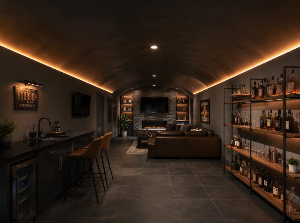Soffitto a botte in cartongesso sovrasta l’area bar