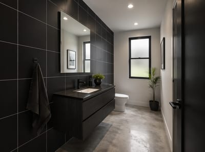 Ideas para baños negros que aprovechan la luz, no la bloquean