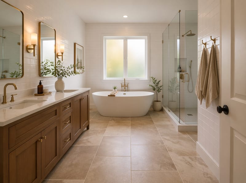 Ideas de azulejos para suelos de baño que marcan el estilo de toda la habitación