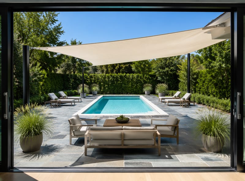 Idee per il Patio della Piscina che Uniscono tutto il Giardino