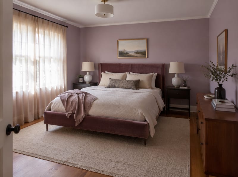 Ideas para Dormitorios en Púrpura que Equilibran el Ambiente y la Comodidad