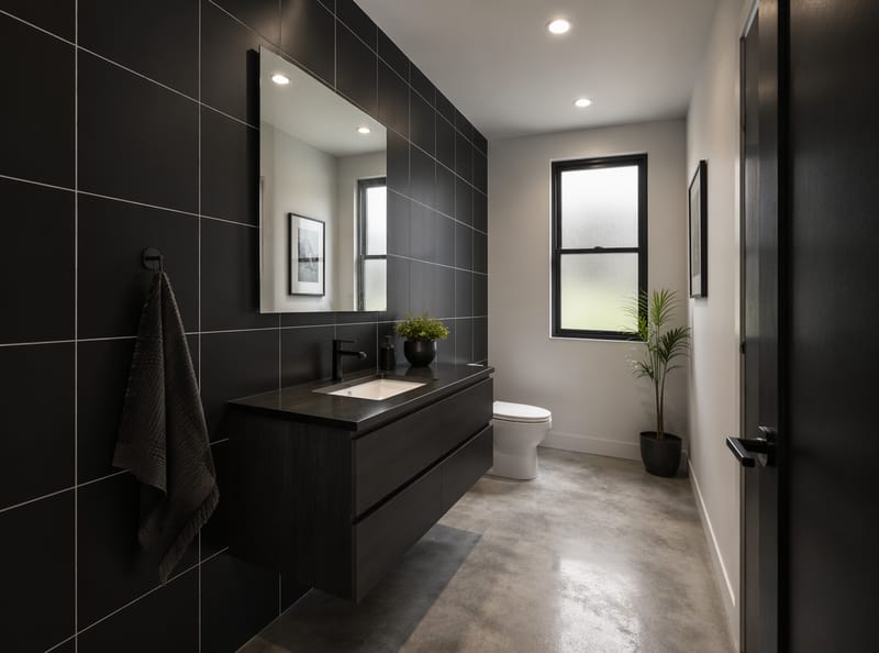 Ideas para baños negros que aprovechan la luz, no la bloquean
